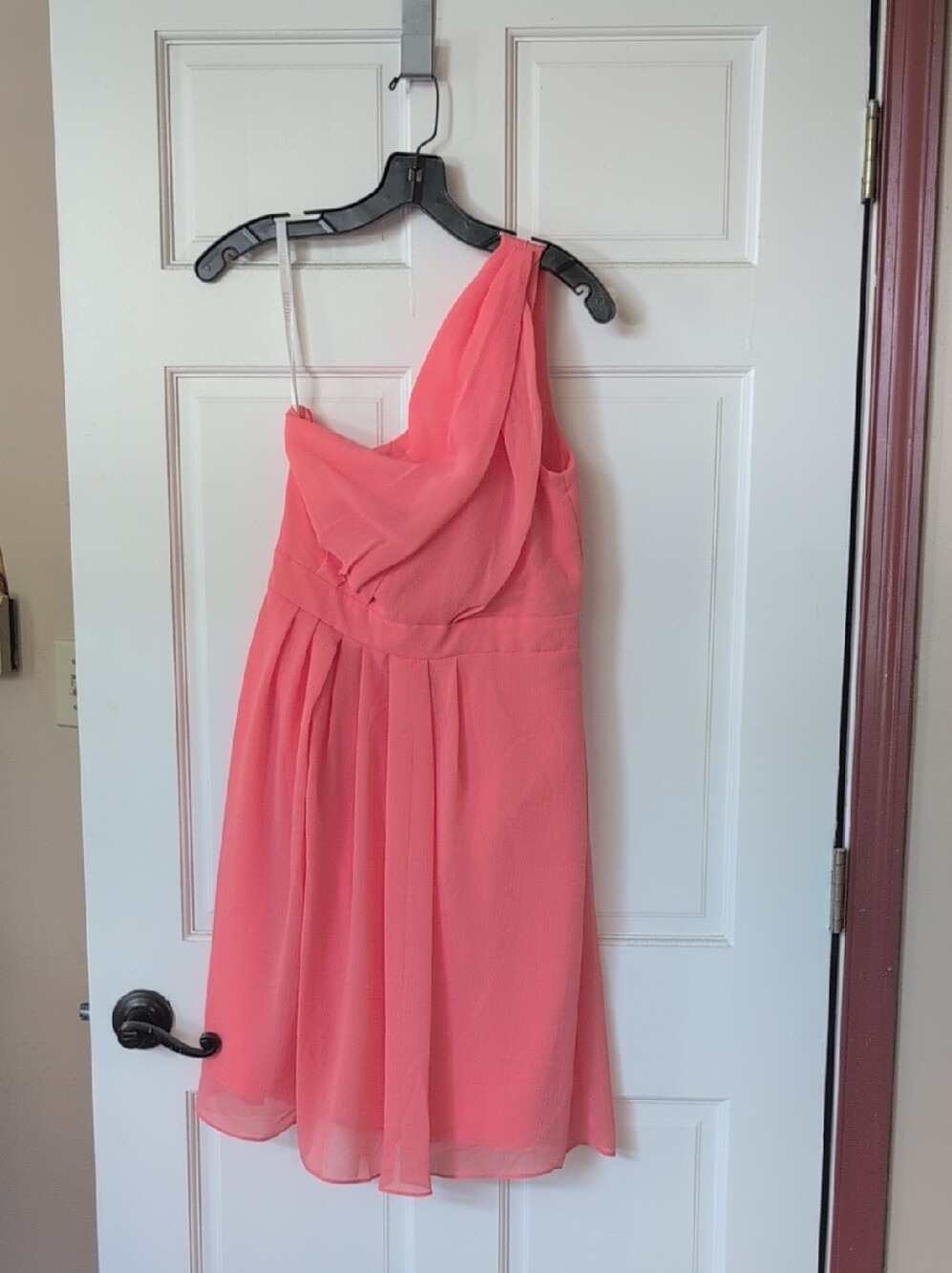 David's Bridal Coral One-Shoulder Chiffon Dress